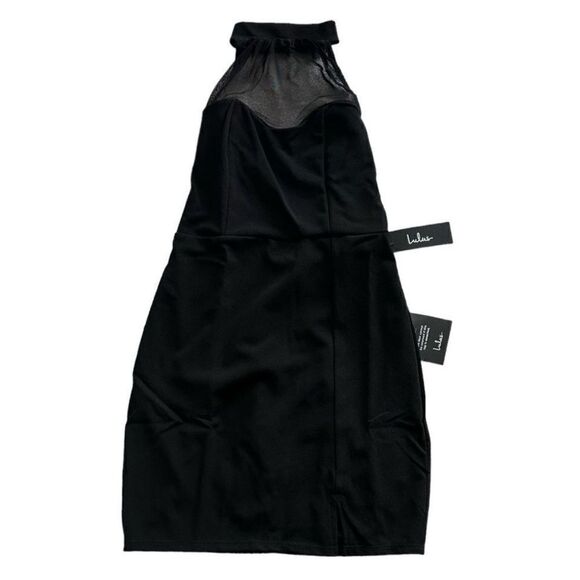 Lulus Destined To Impress Black Mesh Halter Mini Dress NWT Little Black Dress M - Picture 2 of 6